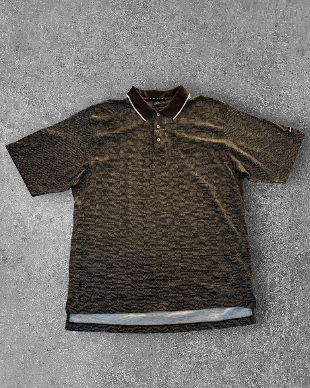 Vintage Nike Golf Polo - Swoosh 18 Logo - Brown Geometric (L)