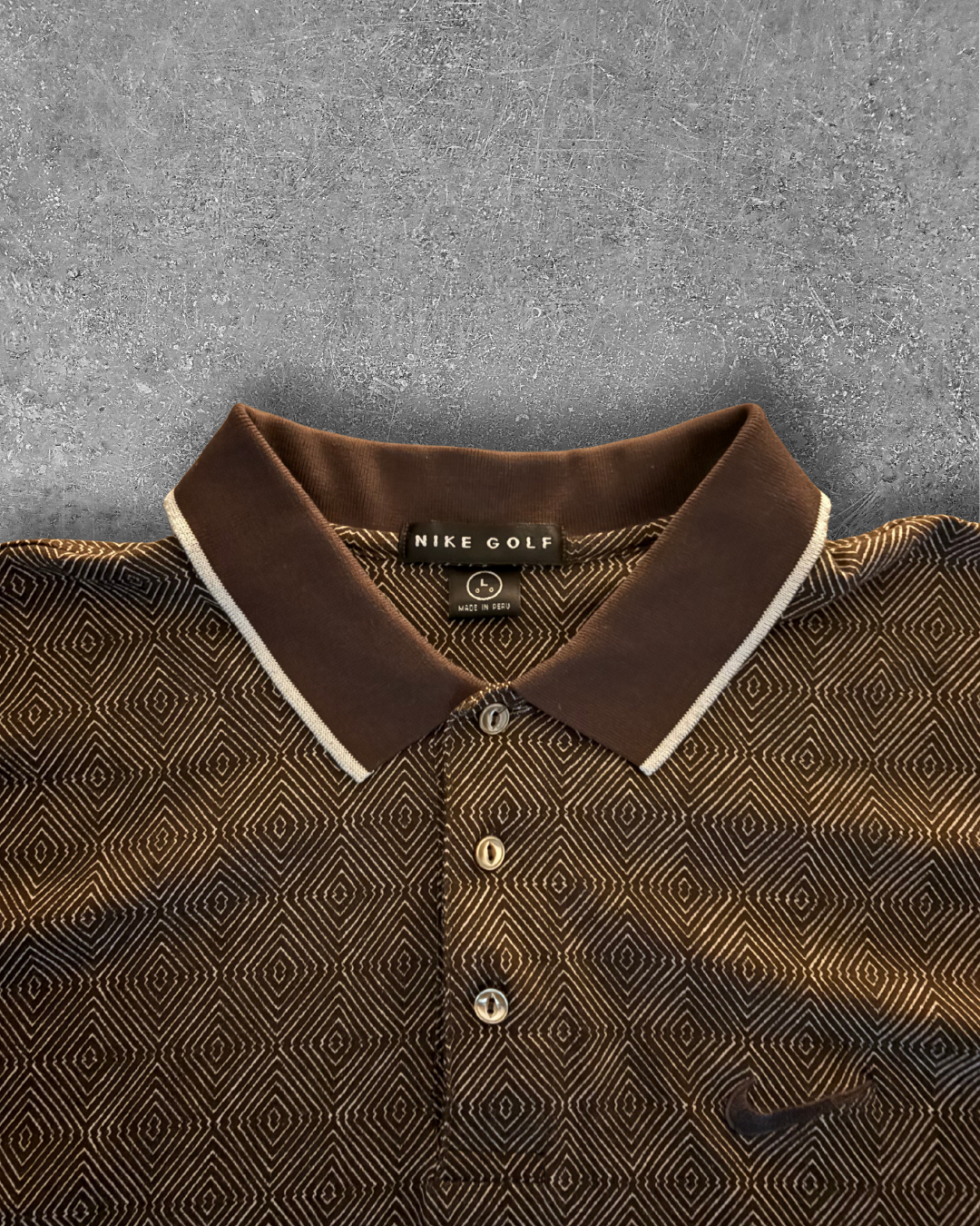 Vintage Nike Golf Polo - Swoosh 18 Logo - Brown Geometric (L)